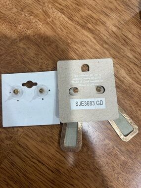 Gold Tone Rectangular Drop Earrings - Pair
